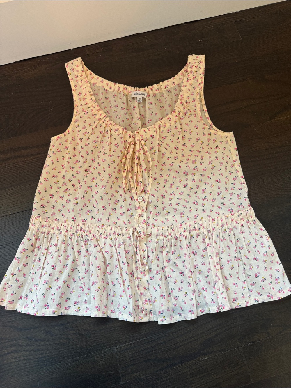 Madewell Cream Tank Top with Pink Floral Print